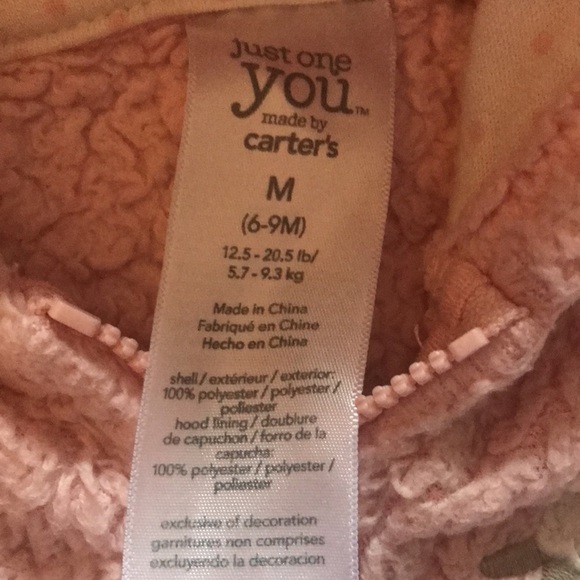 Carters Thick Light Pink Fleece Zip Up Hoodie - Picture 7 of 7